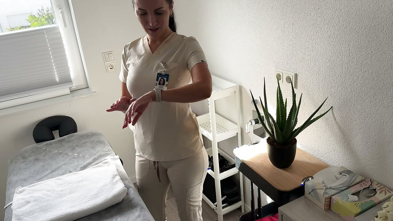 Masseuse Catches Client Jerking During Leg Massage - Then Lets Him Cum on Her Oily Tits