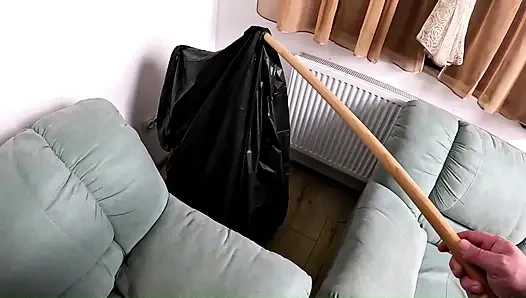 Trash Bag Slut Roleplay. Plastic Fetish MILF Deepthroat, Doggy and Double Cum on Shiny Bag