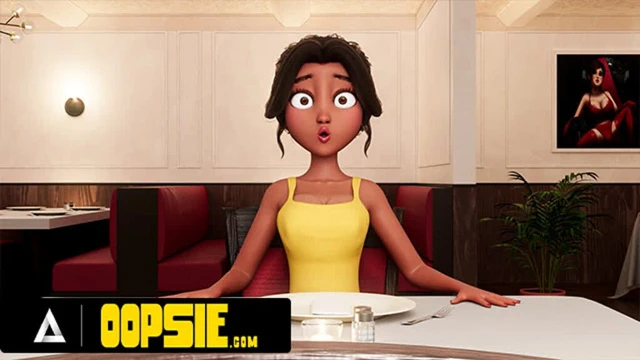 Oopsie - garson servis sırasında ağzını ve götünü dölle dolduruyor! 3 boyutlu çizgi film pornosu!