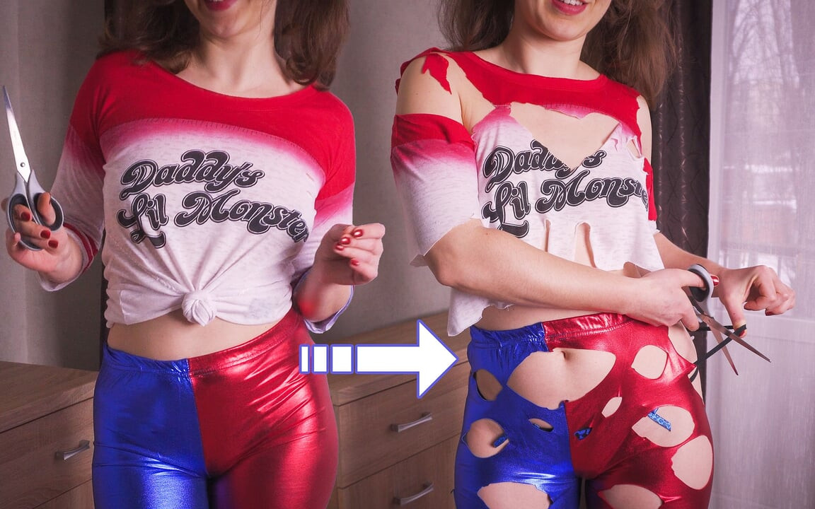 Harley Quinn en sevdiği kıyafeti parça parça kesiyor