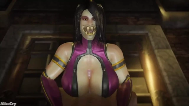 Mileena göğüslerini siktirirken korkunç dişlerini gösteriyor