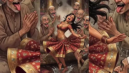 Hintli orta yaşlı seksi kadınlar ve yenge pis müslüman erkekler tarafından tamamen domine ediliyor - halka açık gruplama ve yolsuzluk