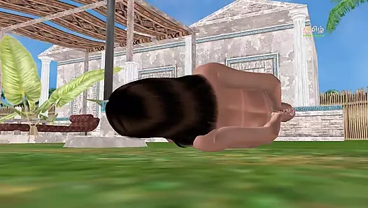 Sevimli kız iki pozisyonda salatalık kullanarak mastürbasyon yapıyor - animasyonlu porno