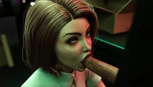 Azgın kız ofis meslektaşına büyük yarak emiyor ve gırtlağına kadar sakso çekiyor