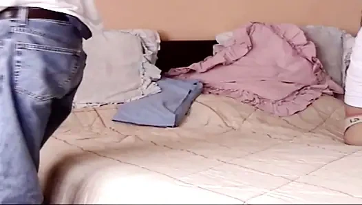 Enjoying sex with my stepbrother: blowjob, fucking, and he cums inside. I love his big cock.