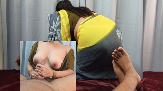 Hintli hizmetçi teyze büyük göğüslerini emiyor ve mastürbasyon yapıyor