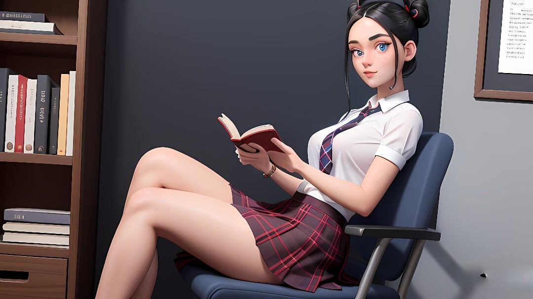 Hot skinny busty College ladies reading a book (AI generated)