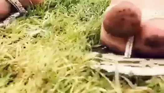 Muddy flip flops