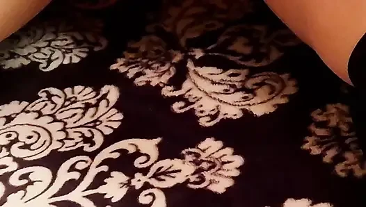Big cock sucking from slim brunette in black corset and stockings