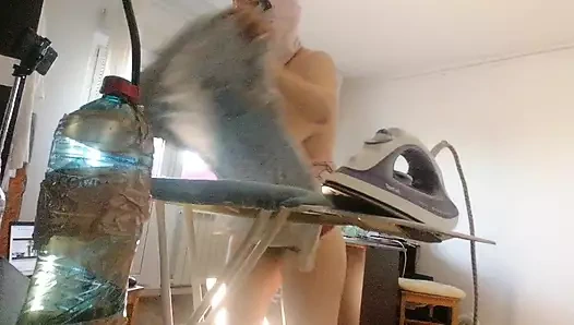 Sexy woman does yoga naked. Sexy hairy brunette, big, big ass. Sexy woman dancing naked, hairy, big.