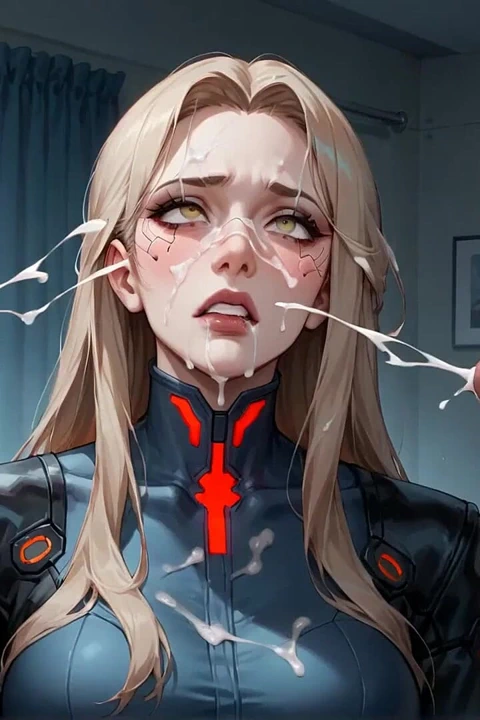 Mavi saçlı fışkırtma kraliçesinin cityscape üçlü boşalması