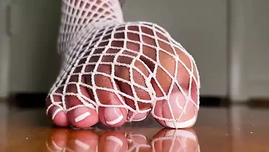 File çoraplı pembe foxx Fransız pedikür ayakları