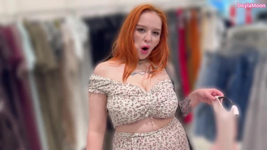 Real hot sex in the fitting room with a stepmom