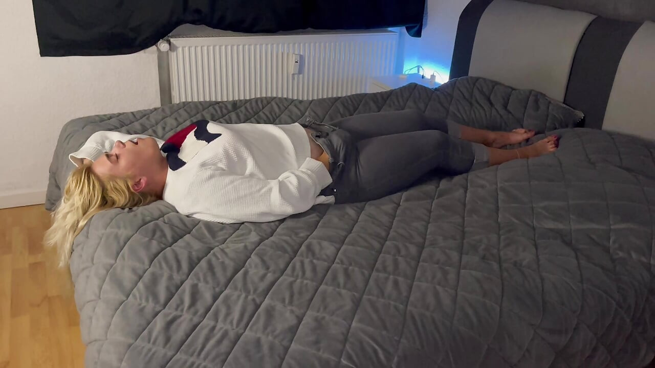 Multiple orgasms bed trembling twitch moaning blonde jeans horny wet dirty foreplay before sex