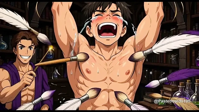 Büyücünün Çalışma Odasında Bağlı - Kaburgalarına ve Karnına Büyülü Boya Fırçaları (2D Anime)