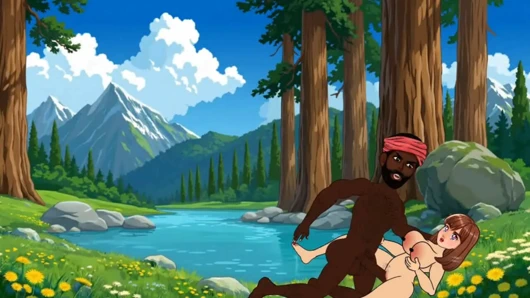 22-year-old Sabina fucked a big cock in the village man in the pond and dropped the water of the penis. Black thick cock.