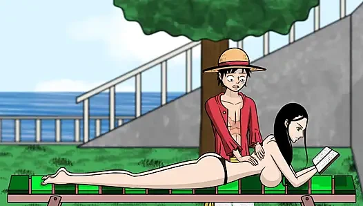 Bir dilim şehvet (tek parça) v1.6 bölüm 3 Nico Robin çıplak vücut güneş alıyor