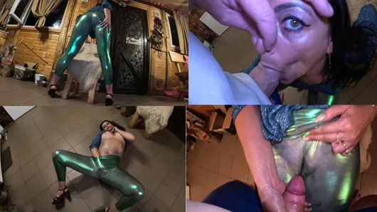 Shiny Leggings Cameltoe Dance, Deepthroat and Cum on My Pussy