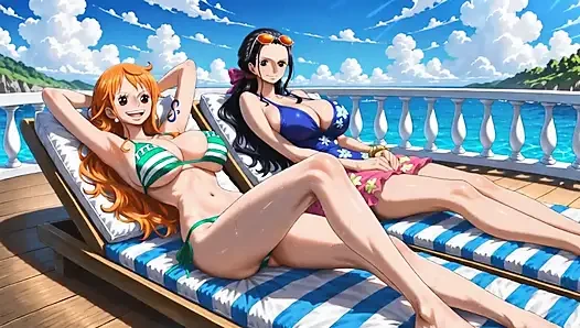 Tek parça - Nico Robin Nami'nin amını ve götünü yalıyor ve sonra onu parmaklıyor