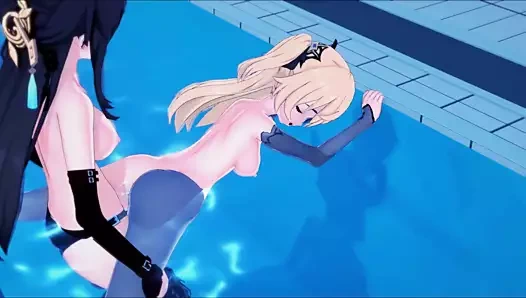 Genshin etkisi - beidou bir strapon ile fischl sikikleri.