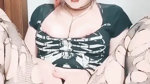 Sneaky Little Goth Slut Secretly Masturbates in the Family Bathroom