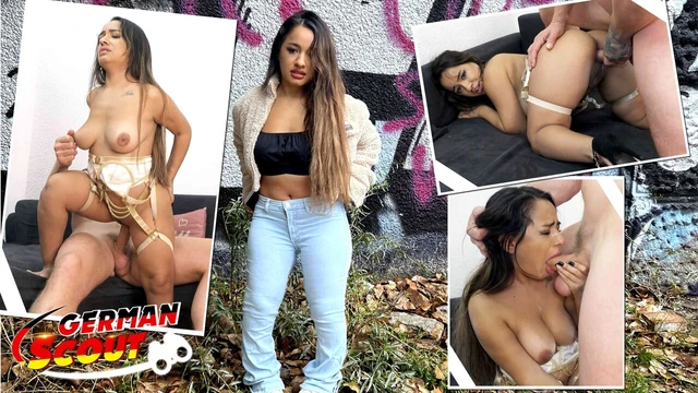 GERMAN SCOUT - маленькая латина карлик Munequita Enfadada поговорил в трах на кастинге с большим хуем