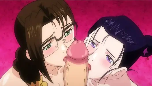 Güzel bayanlar üçlü sekste nobuo'ları baştan çıkarmaya çalışırken öpüşüyor ve okşuyor