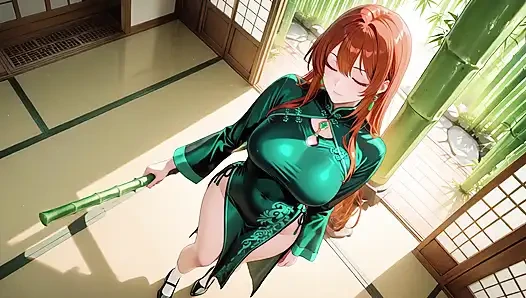 Kızıl saçlı ve zümrüt qipao! Doğu avlusunda tembel baştan çıkarma