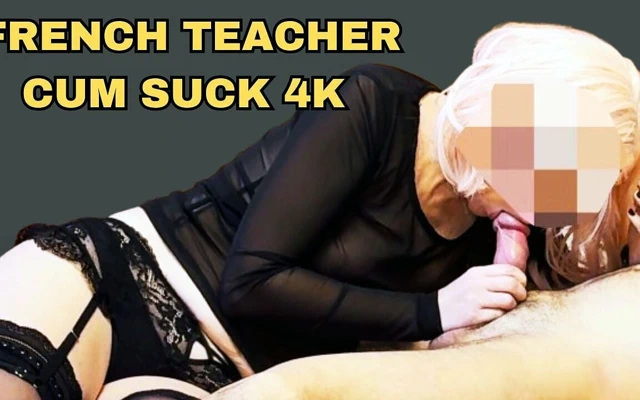 Üvey kız kardeş Fransız öğretmen sarışın peruk çoraplı ıslak sakso gırtlağına kadar döl yutuyor 4k tabu fantezisi