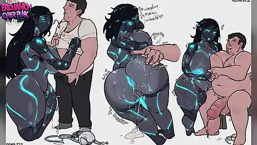 Cyberpunk büyük memeli kızlar şişman erkeklere biniyor - neon ter ve büyük memeler