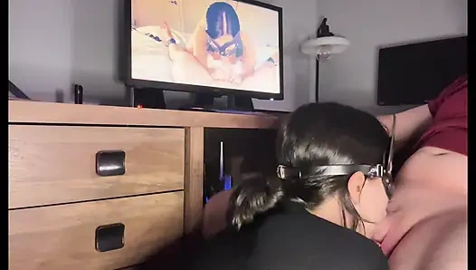 I catch him jerking off to my video and decide to give him the real thing!