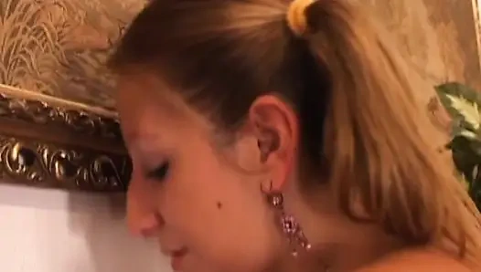 Cute French  rides dick and gets a creampie