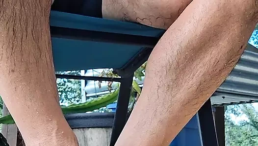 Giving my Girlfriend a foot massage while sitting outside