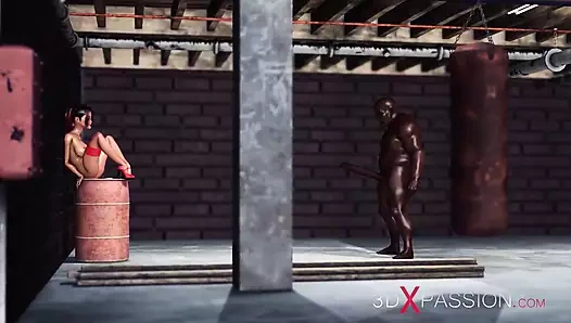 Azgın kızıl saçlı kız bodrumda zenci bir adam tarafından sert sikiliyor