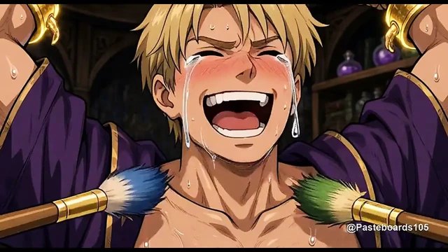 Büyücünün Çalışma Odasında Bağlı - Kaburgalarına ve Karnına Büyülü Boya Fırçaları (2D Anime)