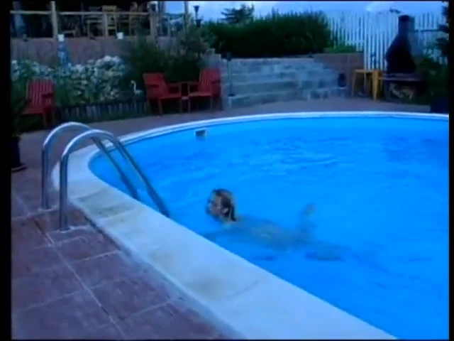 Sexy slut gives bj by the pool and takes facial cumshot on lawn chair
