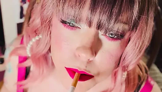 Tina Snua Is Stunning In Pink Leather & Chain Smoking - BBW OMI OME Snap Inhales Drifting Smoke