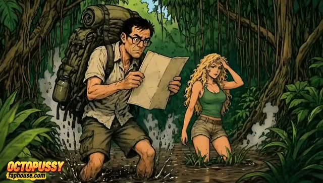 Jungle. Kocası ormanda iz ararken, zenci adam beyaz karısını sikiyor