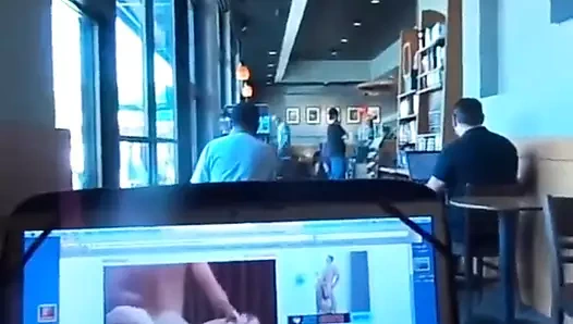 Hot handsome jerk off in coffee shop