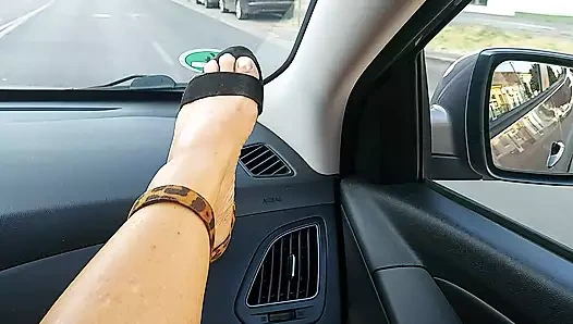 Horny mature stepmom masturbates and teases her stepson in the car