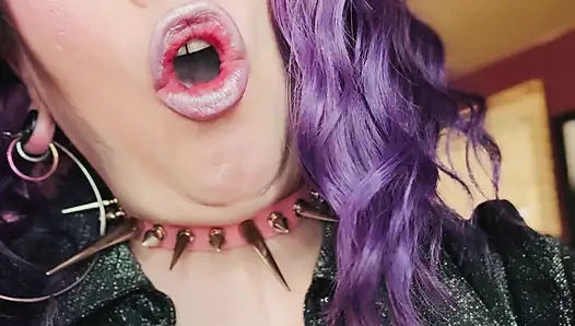 Purple Haired Smoking Goth Tina Snua Smokes Close Up - Coughing Smoke Drifts OMI OME Snap Inhales