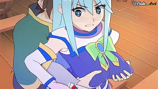 Aqua reta a kazuma y recibe una follada