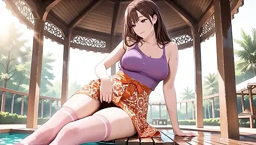 Big Tits Hentai Beauty Bounces Passionately on Tropical Porch - Dripping Wet!