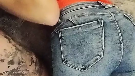 Beautiful ass jeans teasing and shy sucking