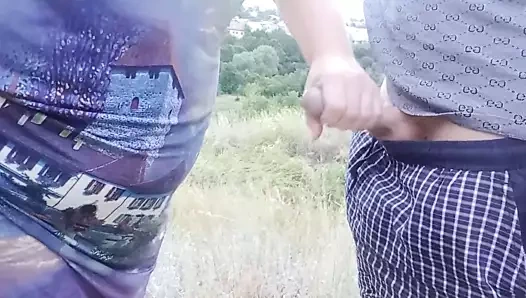 She sucks and jerks off my cock on the street