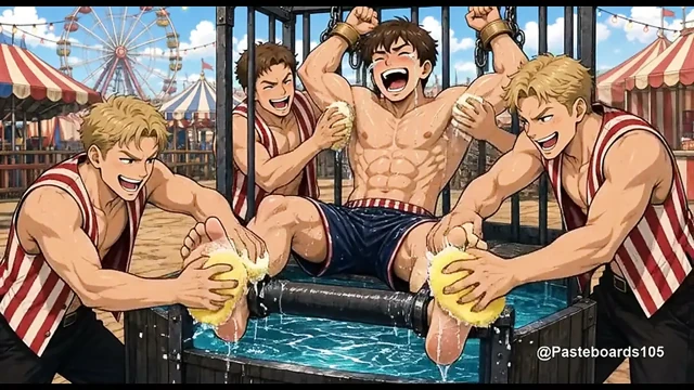 Karnaval Su Tankı Oturma Yerine Bağlanmış, Süngerler ve Parmaklar Ayak Tabanlarında ve Koltuk Altlarında (2D Anime)