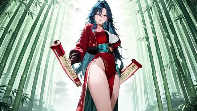 Mavi saçlı samuraylar! Bamboo Grove'da hizmet. O yüksek yarıklı kimono'nun altında hangi sırlar saklanıyor?