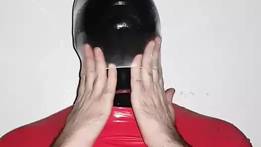 Nefes oyunu lateks kapşonlu prezervatif korsesi