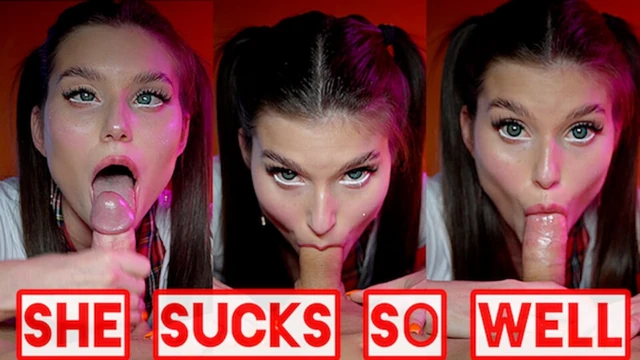 Anime girl in school uniform sucking dic