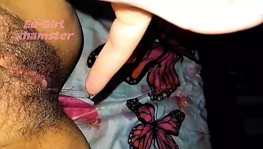 Sticking my fingers in my hairy pussy, I'm so wet to receive your cock